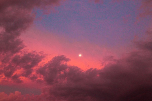 Setting moon on a cloudy day