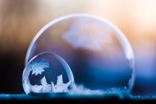 frozen bubble with ice crystals